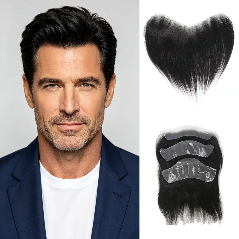 Men's Human Hair Forehead Hair Topper Toupee - 0.04-0.06mm Thin PU Base, Stable Soft, Natural Invisible Undetectable, Armani Faun Wigs, Hairline Enhancement Hairpiece