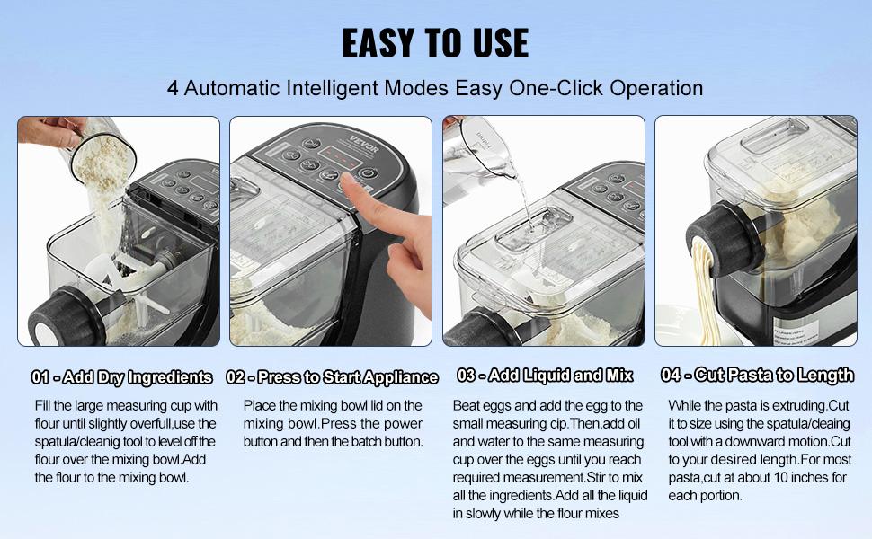 VEVOR Electric Pasta Maker, 150W Automatic Noodle Maker Machine with 8 Pasta Shapes, 4 Intelligent Modes, 500g Flour Capacity Pasta Maker Machine with Measuring Cups, Cleaning Brush for Home Kitchen