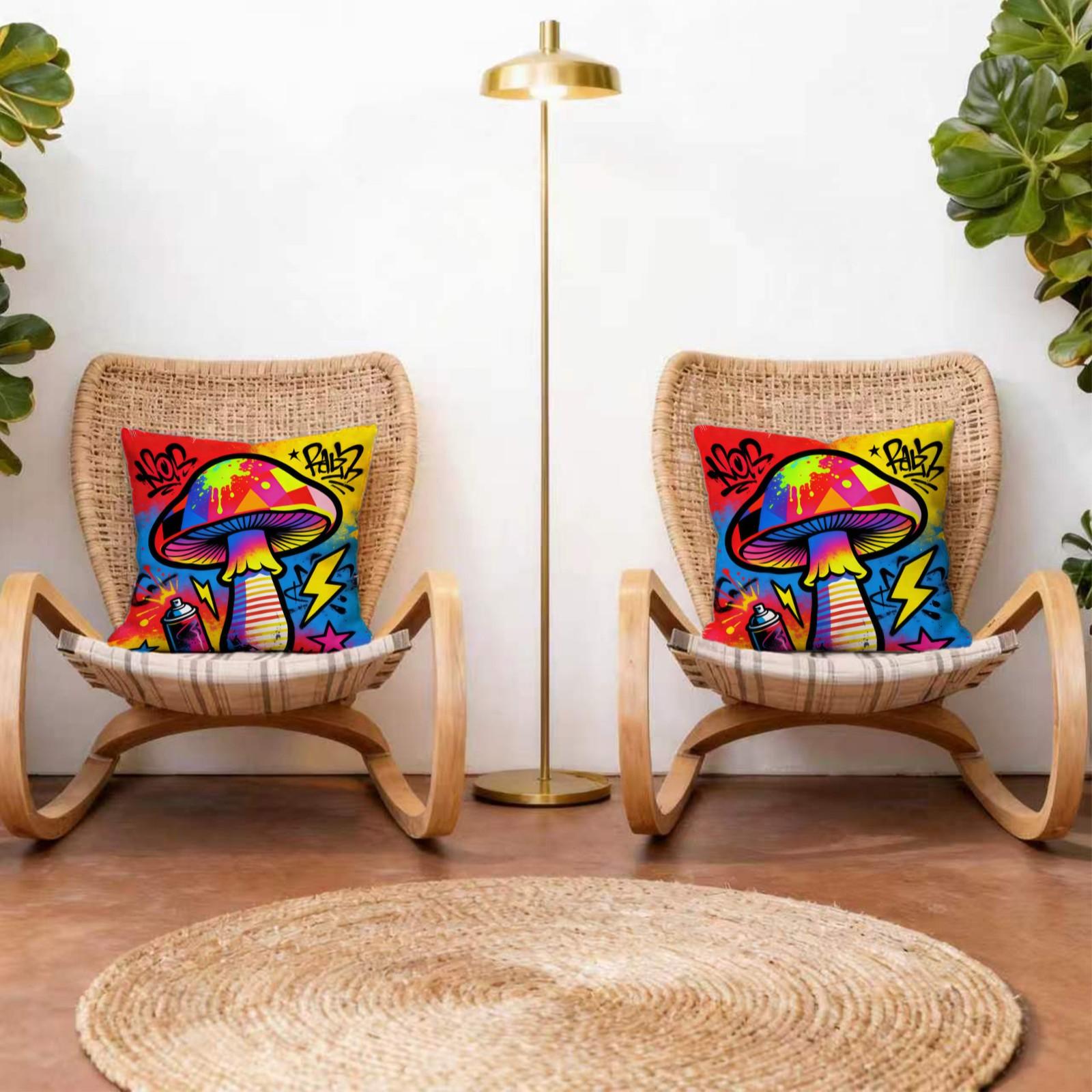 Lightning Mushroom Pattern Pillowcase and Cushion, Soft Polyester Home Decor, Sofa and Bed Headrest, Moving and Holiday Gift