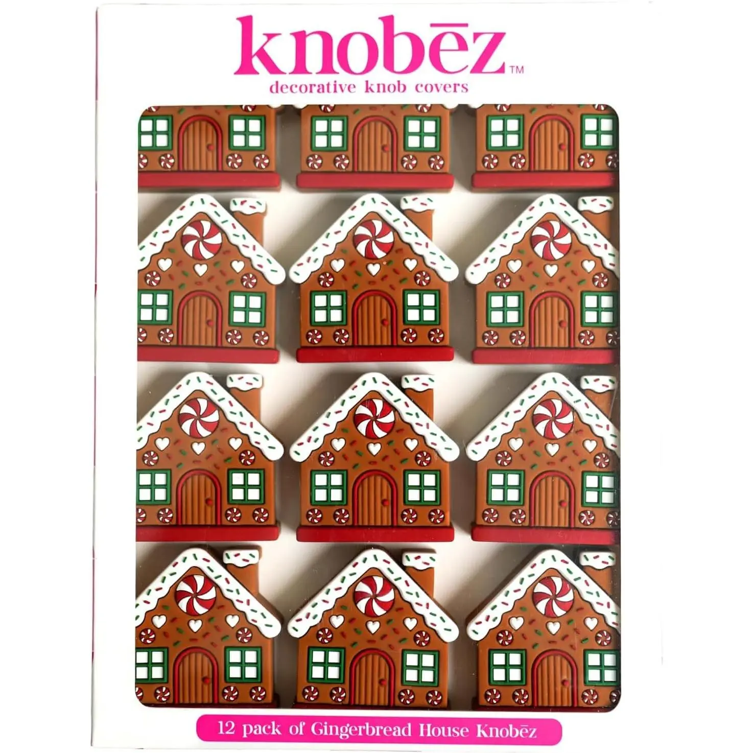 12-Pack Festive House Shape Stretch-Fit Hardware Covers, Decorative Knobs for Holiday Home Organization (Kitchen, Bathroom)