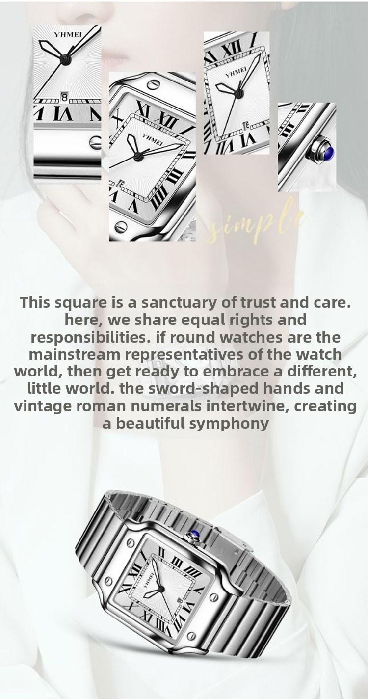 Women's Men's Unisex Square Watch - Silver Stainless Steel Band, Roman Numerals, Date Display, Waterproof Quartz Wristwatch, Fashion Casual Retro Wristwatch, Perfect Gift