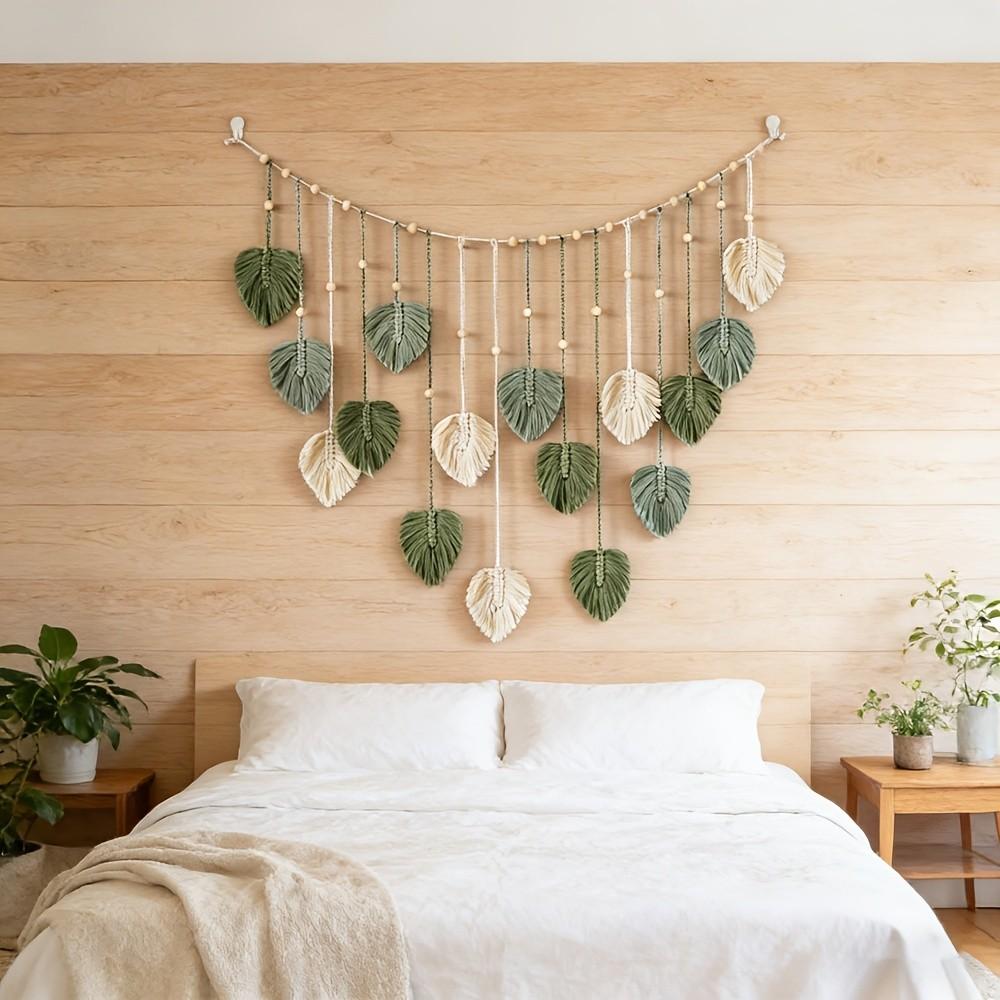 Bohemian Style Woven, Fashion Leaf Shape Hanging Tapestry, Handmade Fringe Beaded Ornament, Boho Wall Decor, Ideal for Living Room or Bedroom