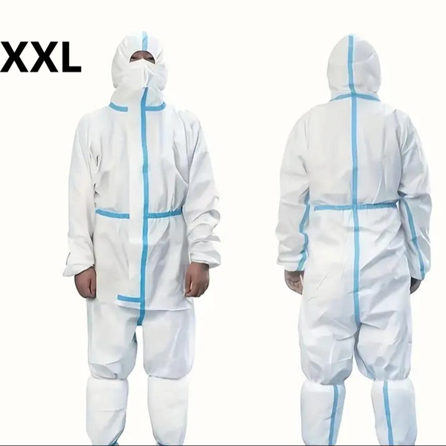 Disposable Protective Suit with Hat, Elastic Cuffs, Waterproof Anti-Tear Waist and Ankle, 65g/m² Polypropylene, Ideal for Painting, Cleaning, Industrial Tasks