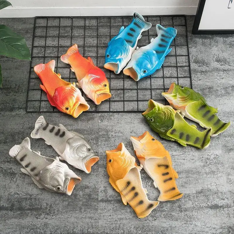 Funny Fish Slippers Novelty Anti-Slip Salt Fish Slide Sandals Fashion Outdoor Beach Slip On Flip Flops Trendy Casual Shoes