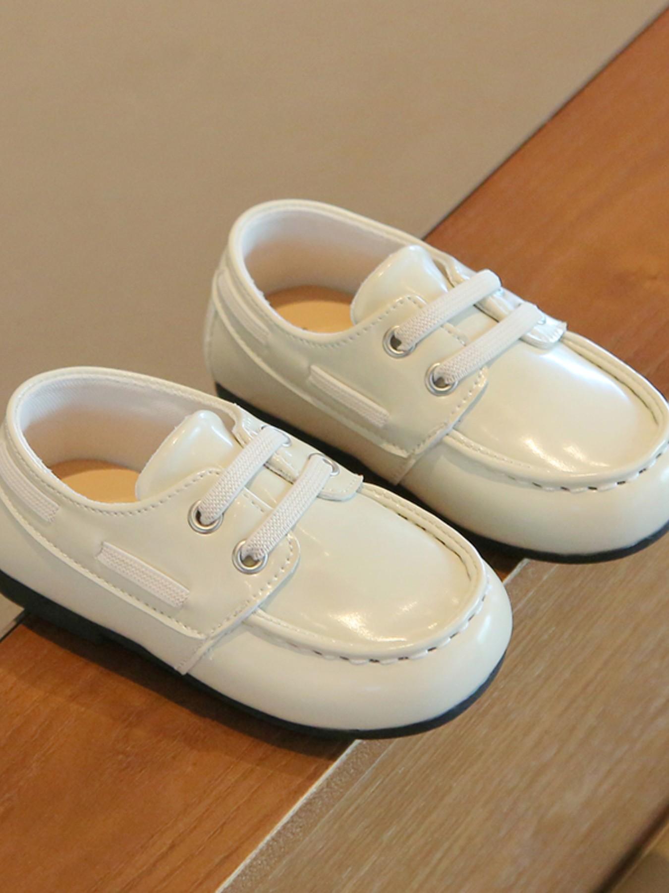 Unisex Soft Sole Elastic Band Loafers, Glossy PU Anti-Slip Round Toe Flat Shoes, British Style Baby Walker Shoes for Daily/formal Occasions