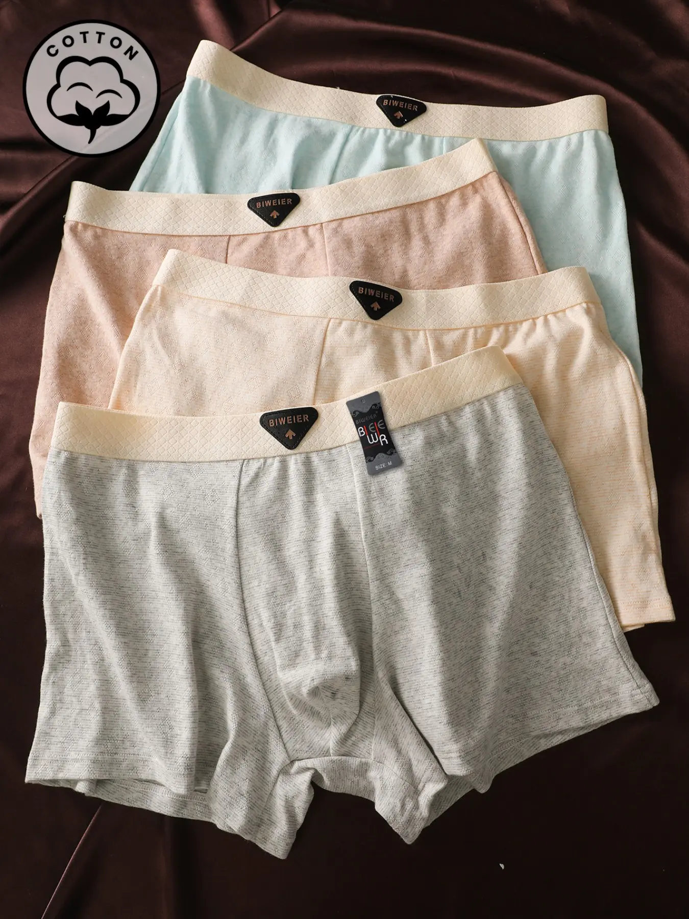 4 Pcs Biweier Men's Plain Cotton Boxer Shorts, Soft Skin-Friendly Underwear, All-Season Wear, Ideal for Home and Commute, Perfect Gift for Guys