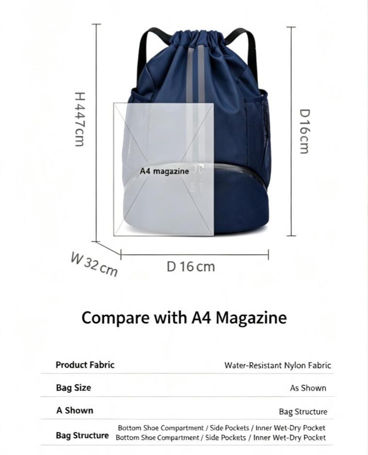 Large Capacity Drawstring Gym Bag, Water‑Resistant Sports Backpack with Independent Shoe Pocket for Basketball Training