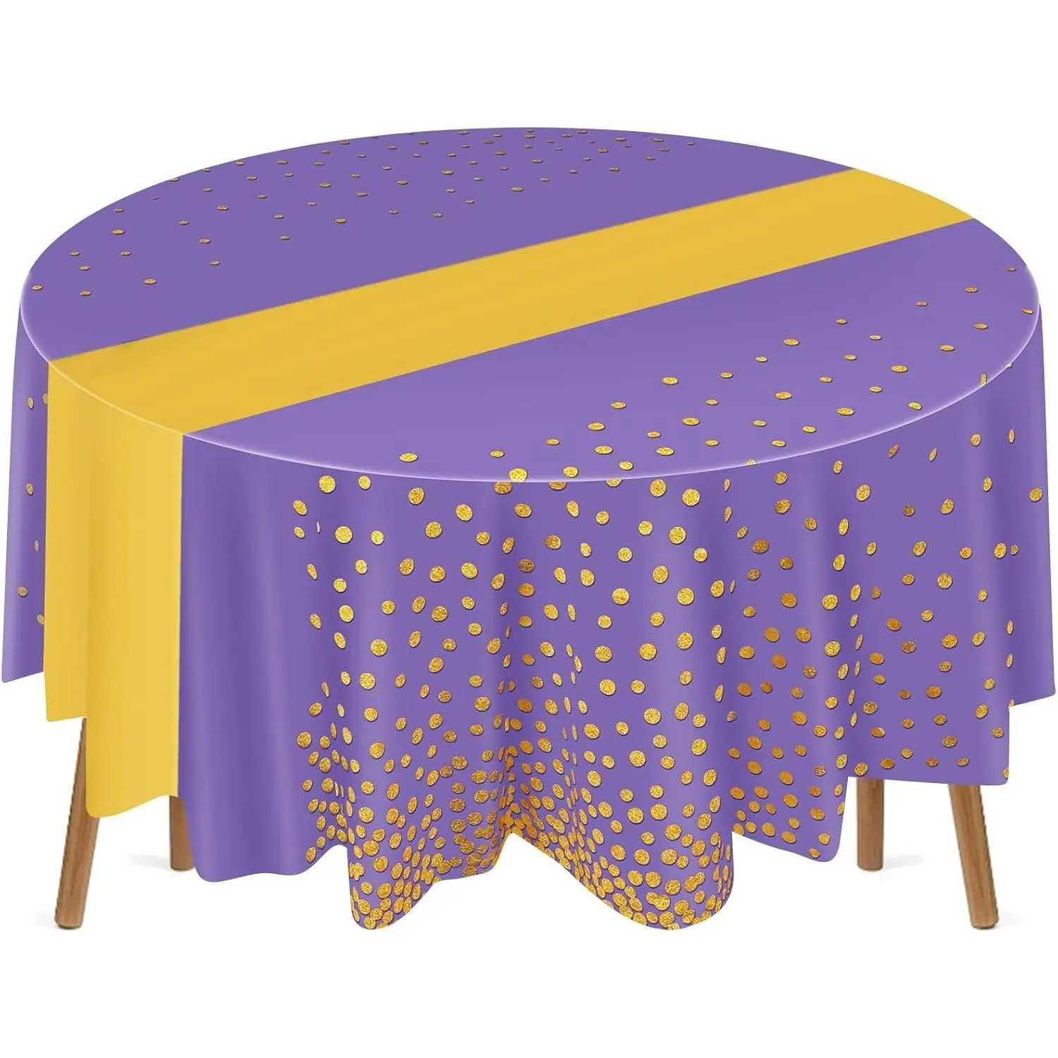 84 Inch Polka Dot Round Disposable Tablecloths Plastic Tablecover Plastic Tablecloth with Runner Printed for Prom Graduation Wedding Spring Birthday Party(, ,3 Pcs)