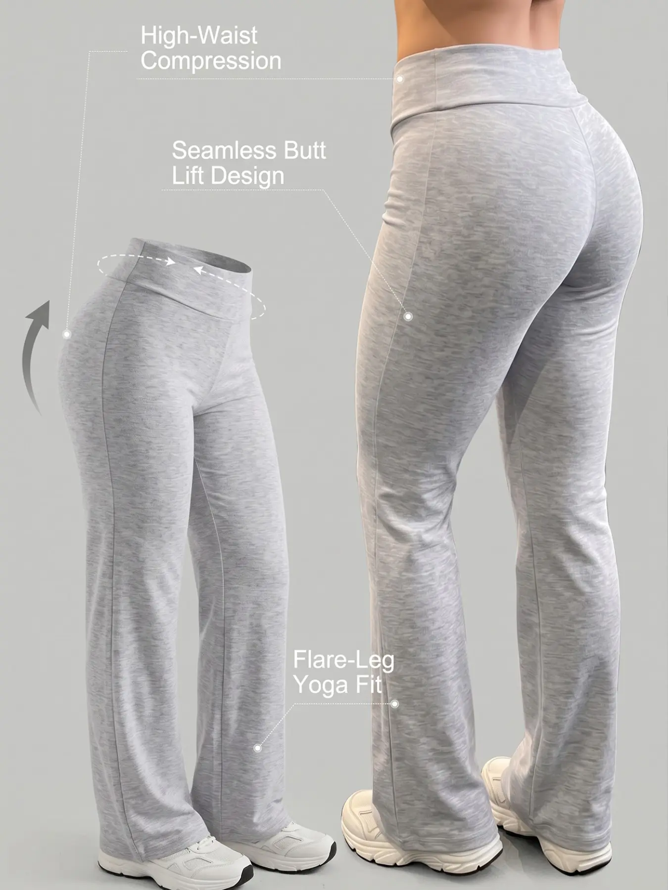 Women's High Waist Flare Yoga Pants, Yoga Fitness Pants, Seamless Butt Lift Compression Flared Leggings, Tummy Control Bootcut Yoga Pants, Gym Workout Running Daily Wear for Women, Light Gray