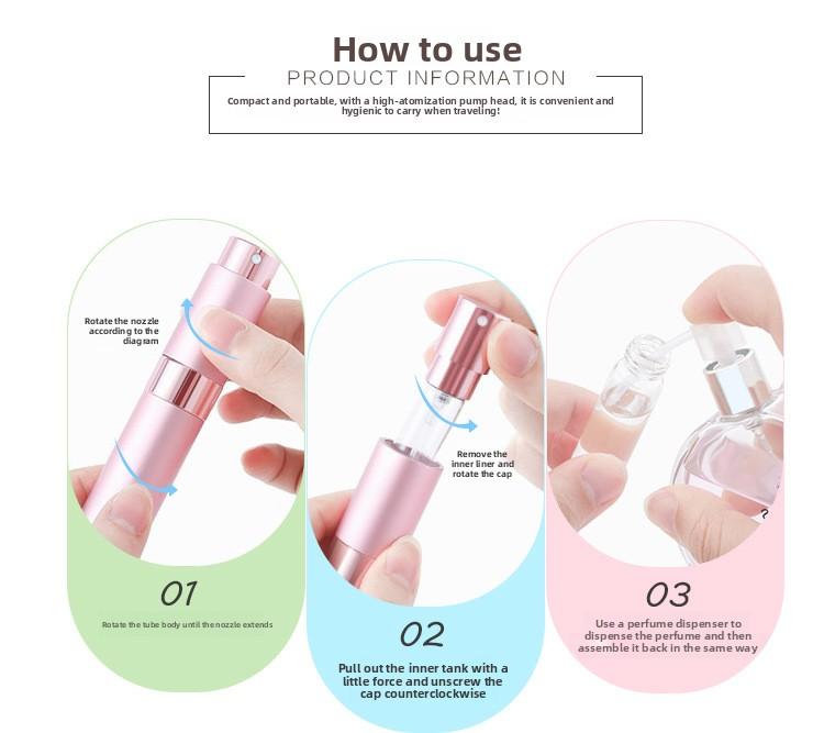 3pcs 8ml Refillable Perfume Atomizer Bottle Lightweight Travel Spray Bottles with Funnel Leak-Proof Empty Cologne Container for Traveling, Daily Use & Essential Oils Glass