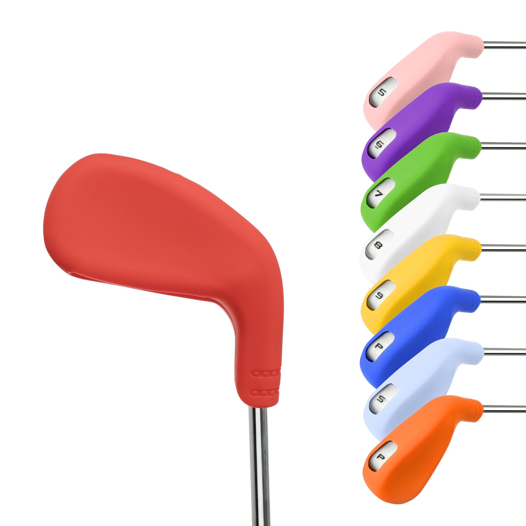 1 PC golf club head cover,Made from flexible silicone material, featuring a numbered opening for easy application and removal.Suitable for various iron models.Available in 10 colors.