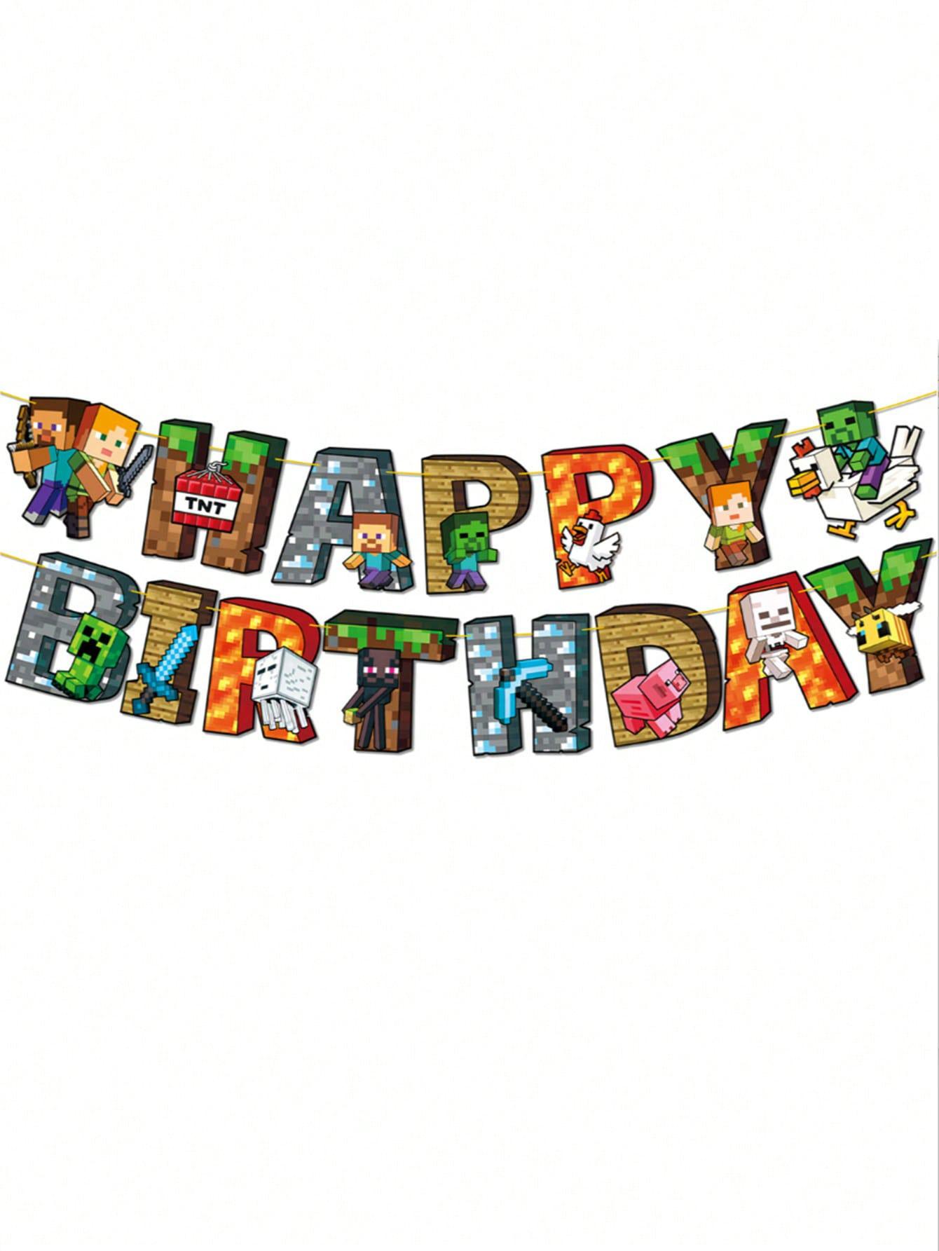 18pcs 26pcs Theme Pixel World Decoration Set, Includes Pull Flags, Plaques, Birthday Party Supplies, Perfect for Christmas Halloween Birthdays