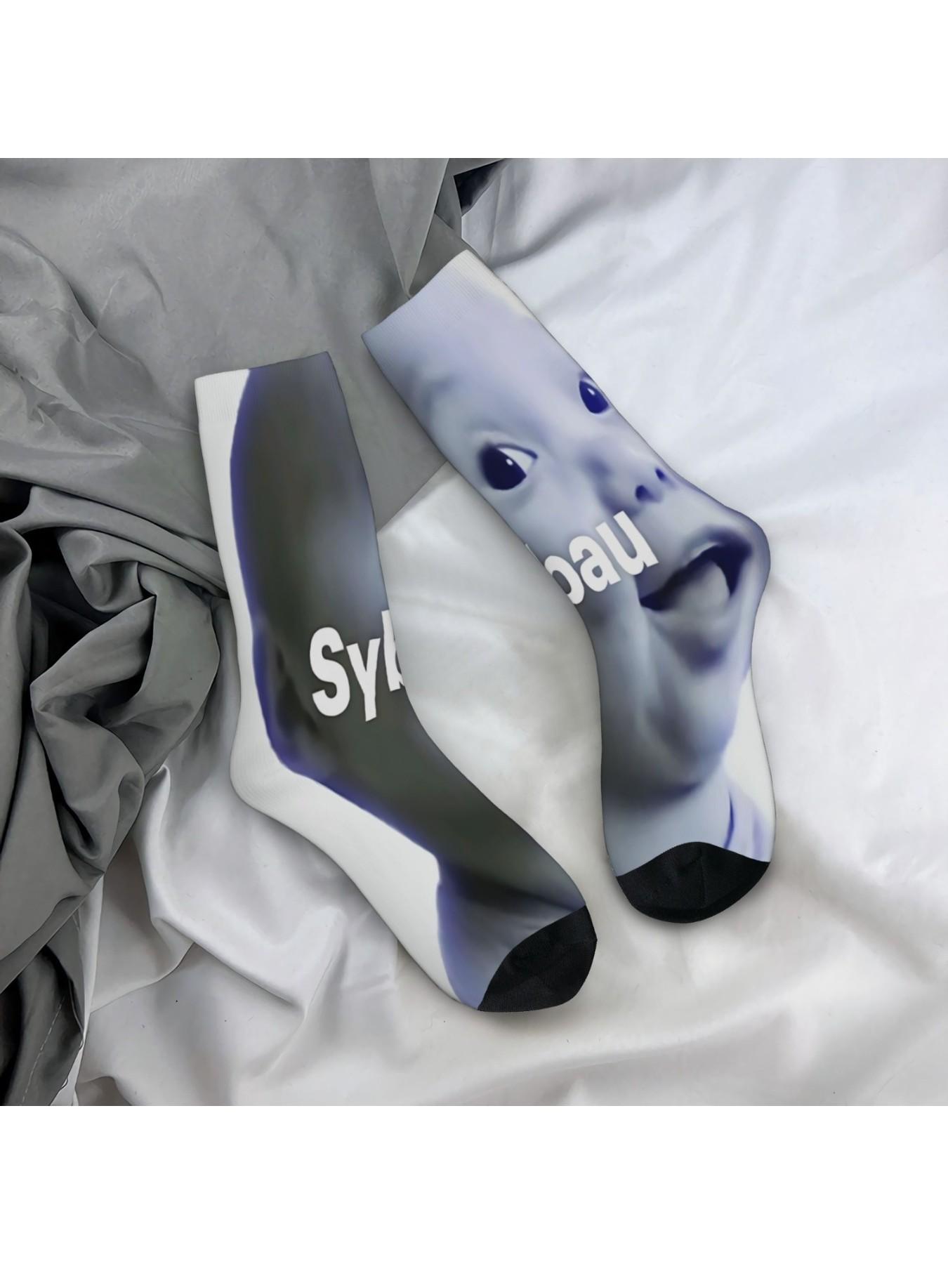 1 Pair Hip Hop Vintage Sybau Crazy Men's compression Socks Unisex Funny Street Style Pattern Printed Funny Novelty Happy Crew Sock Streetwear