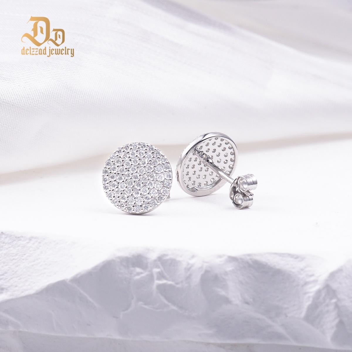 Delzzad 14K Gold-Plated Iced Out Circle Shape Stud Earrings Lab-Created Moissanite Stud Earring S925 Sterling Silver Moissanite Jewelry Perfect Christmas Gift