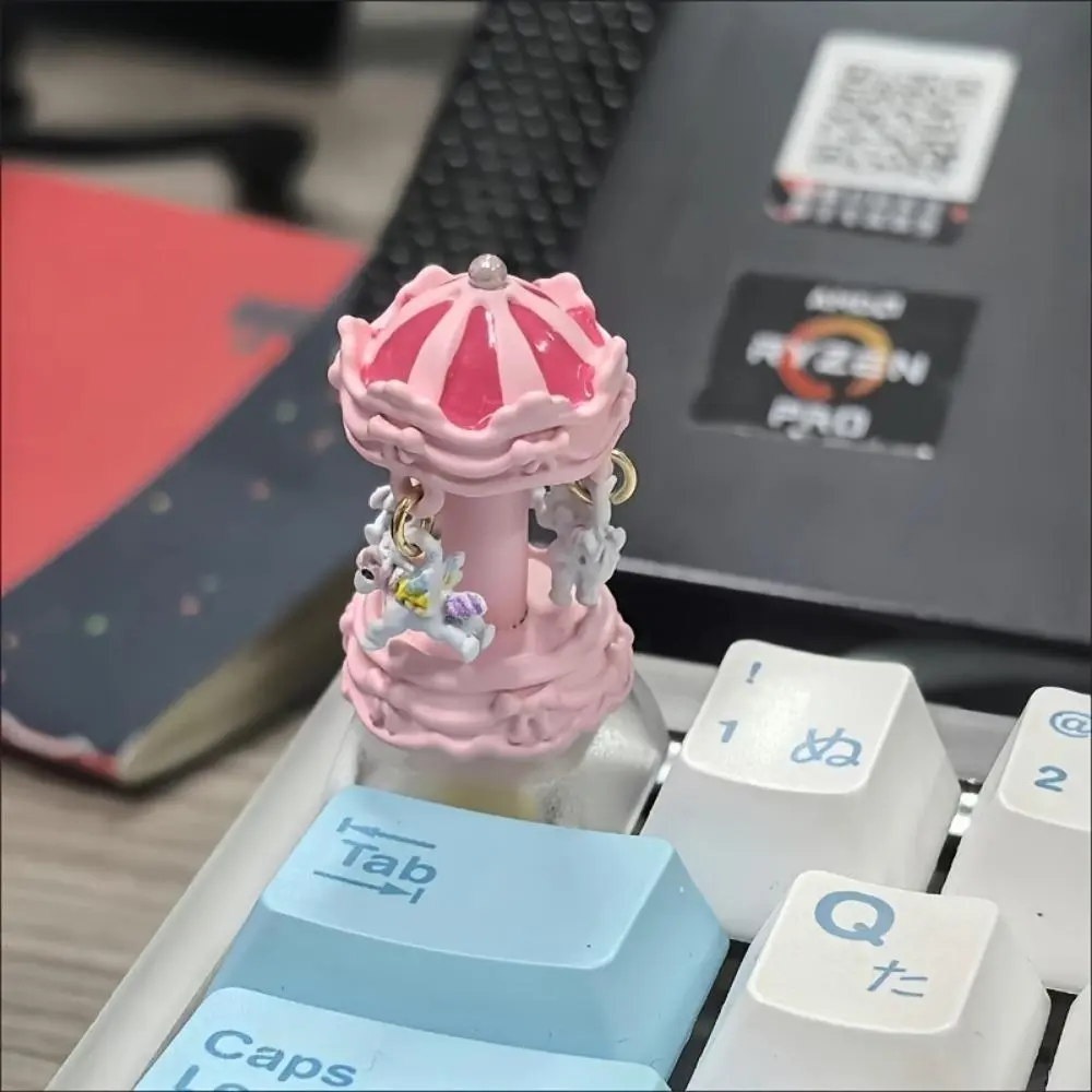Handmade Resin Unicorn 3D Pink Carousel ESC Keycap, Pastel Aesthetic Resin Base, Cherry MX Fits, Cross-Stem Plug, Smooth Finish, Unique Craft Keyboard Upgrade Accessory For Her
