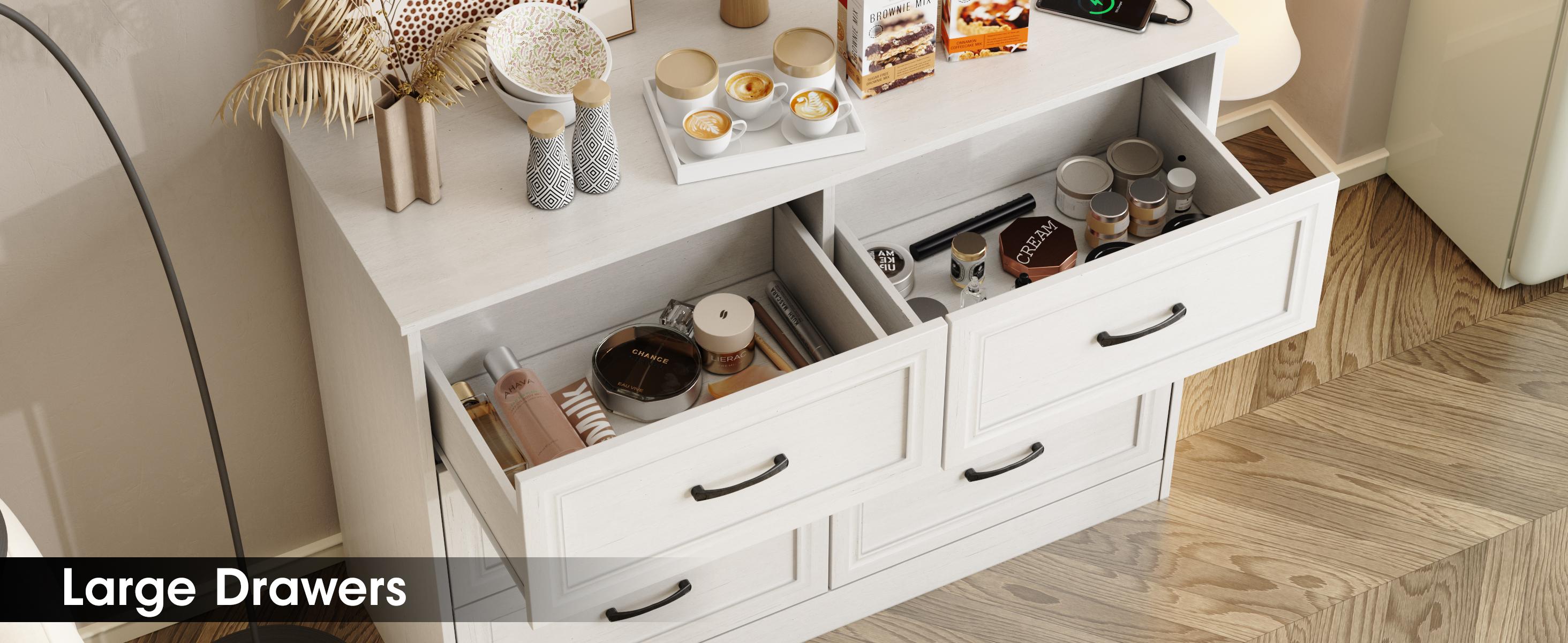 Vabches 6-Drawer Dresser for Bedroom & Hallway, Lockable Storage Cabinet with Charging Station, Modern Farmhouse Style, Sturdy Wood & Metal Handles