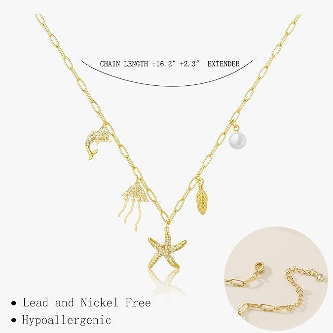 TEWIKY Charm Necklace For Women Trendy Dainty Pendant Thin Paperclip Chain Necklace CZ Fashion Jewelry Gift For Valentine's Day gifts