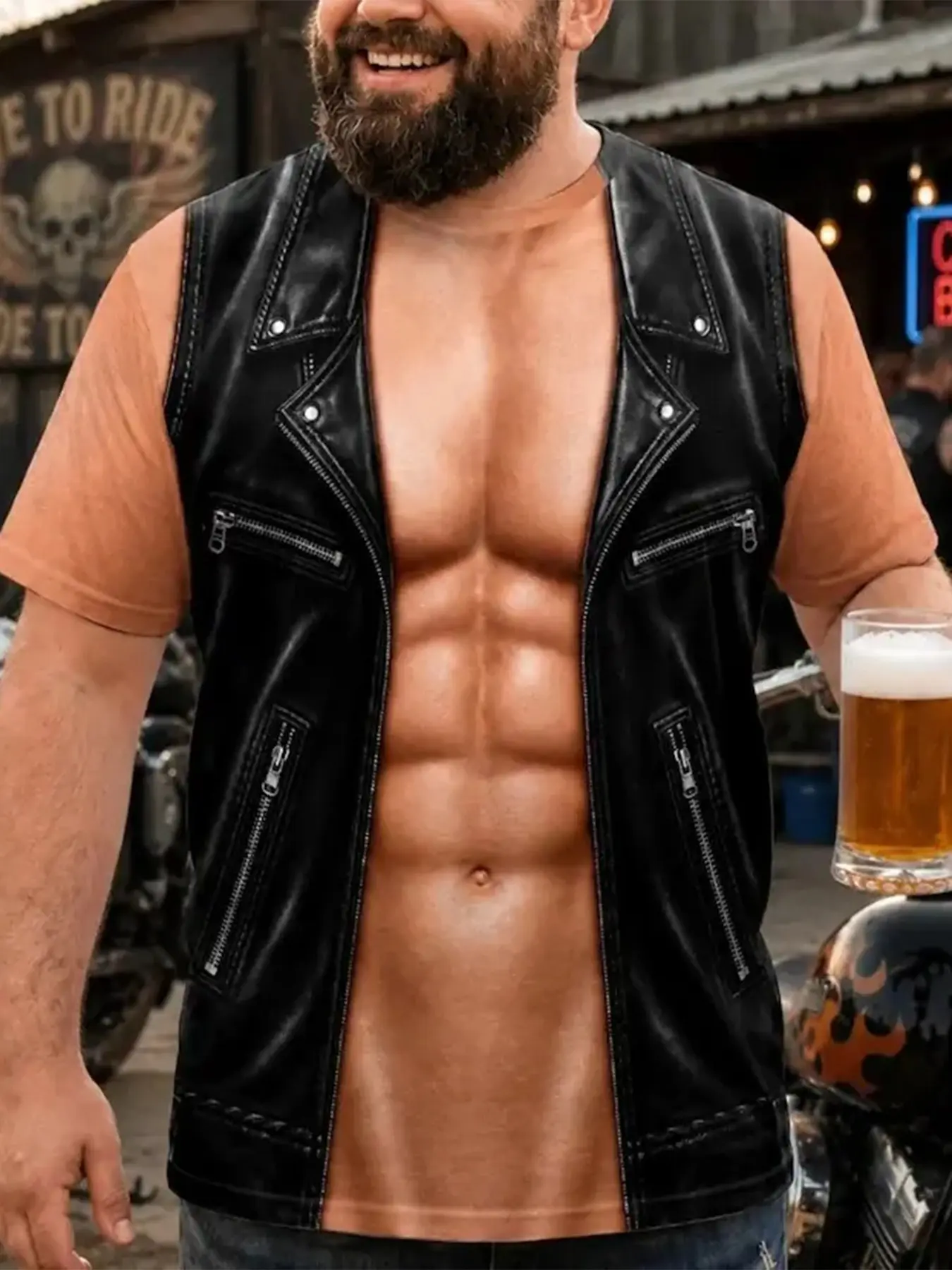 Funny Hairy Chest Rooster Suspenders 3D Print T Shirt Men Optical Illusion Novelty Short Sleeve Tee Halloween Party Costume