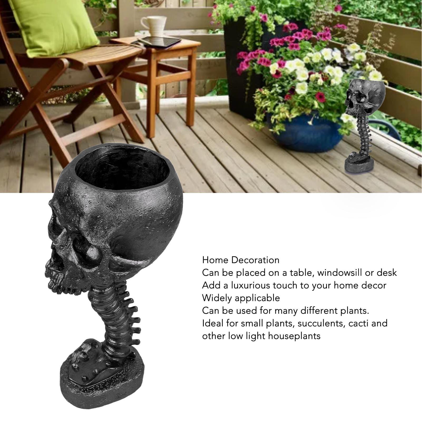 Gothic Spine Skull Planter, Halloween Garden Decor, Resin Craft Ornament, Handmade Gothic Flower Pot, Unique Outdoor Decoration