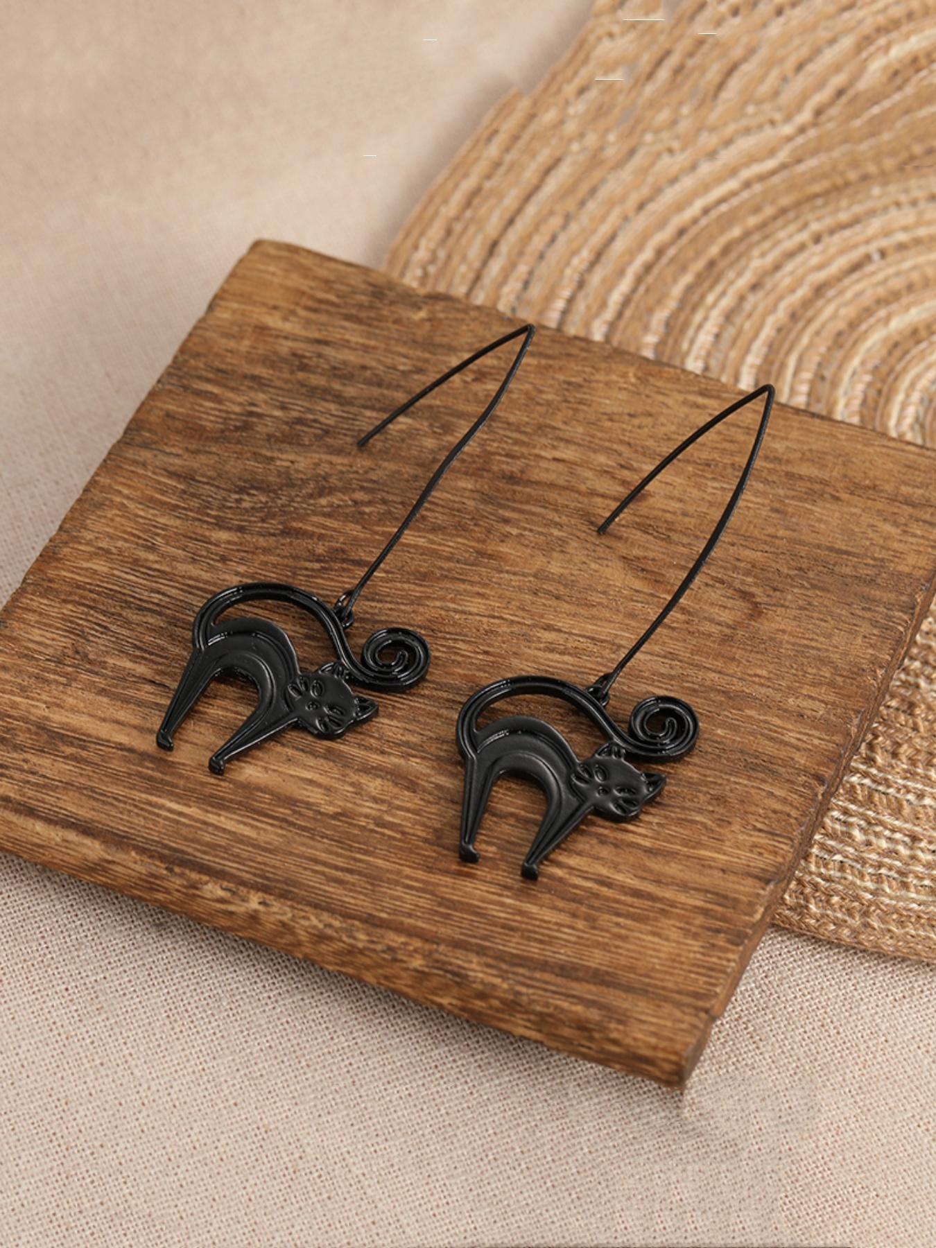 Creative Retro Black Cat Pendant Earrings, Personalized Earrings Accessories for Holiday Parties, Cute Jewelry