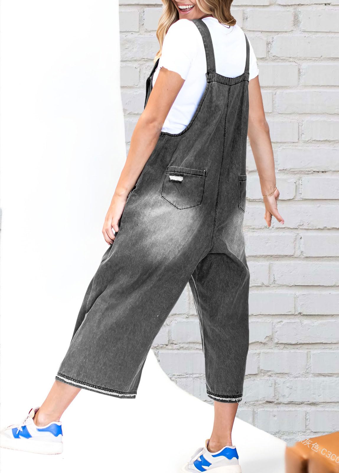 Chouyatou Women Loose Adjustable Strap Denim Bib Overall Jeans Distressed Wide Leg Baggy Overalls Jumpsuit SpringStatements Chouyatou Women Loose Adjustable Strap Denim Bib Overall Jeans Distressed Wide Leg Baggy Overalls Jumpsuit SpringStatements