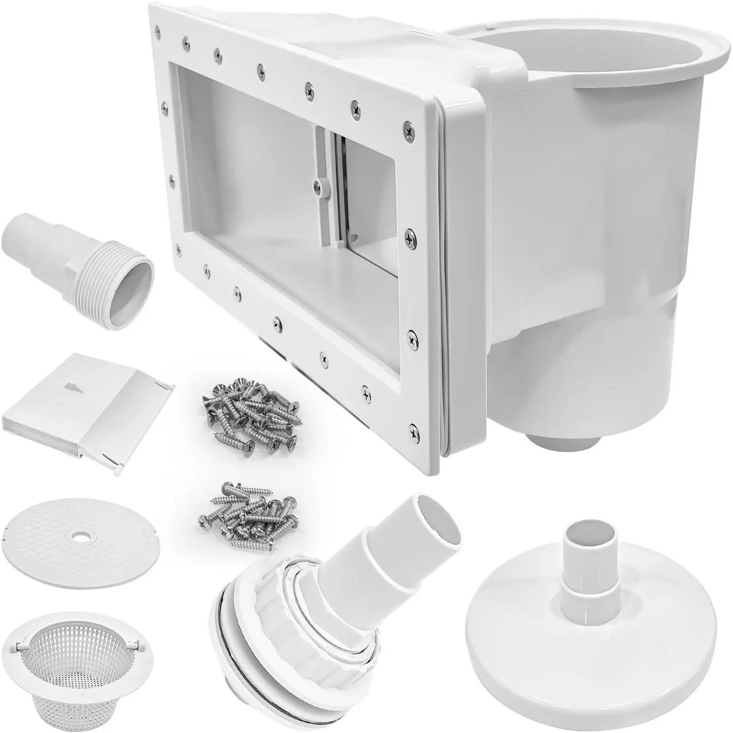 Above Ground Pool Skimmer Kit- Wide Mouth Opening Thru-Wall Skimmer | Outer :13-9/16 in (W) x 7-9/16 in (H) ,Inner  11-15/16 in (W) x 5-5/16 in (H)