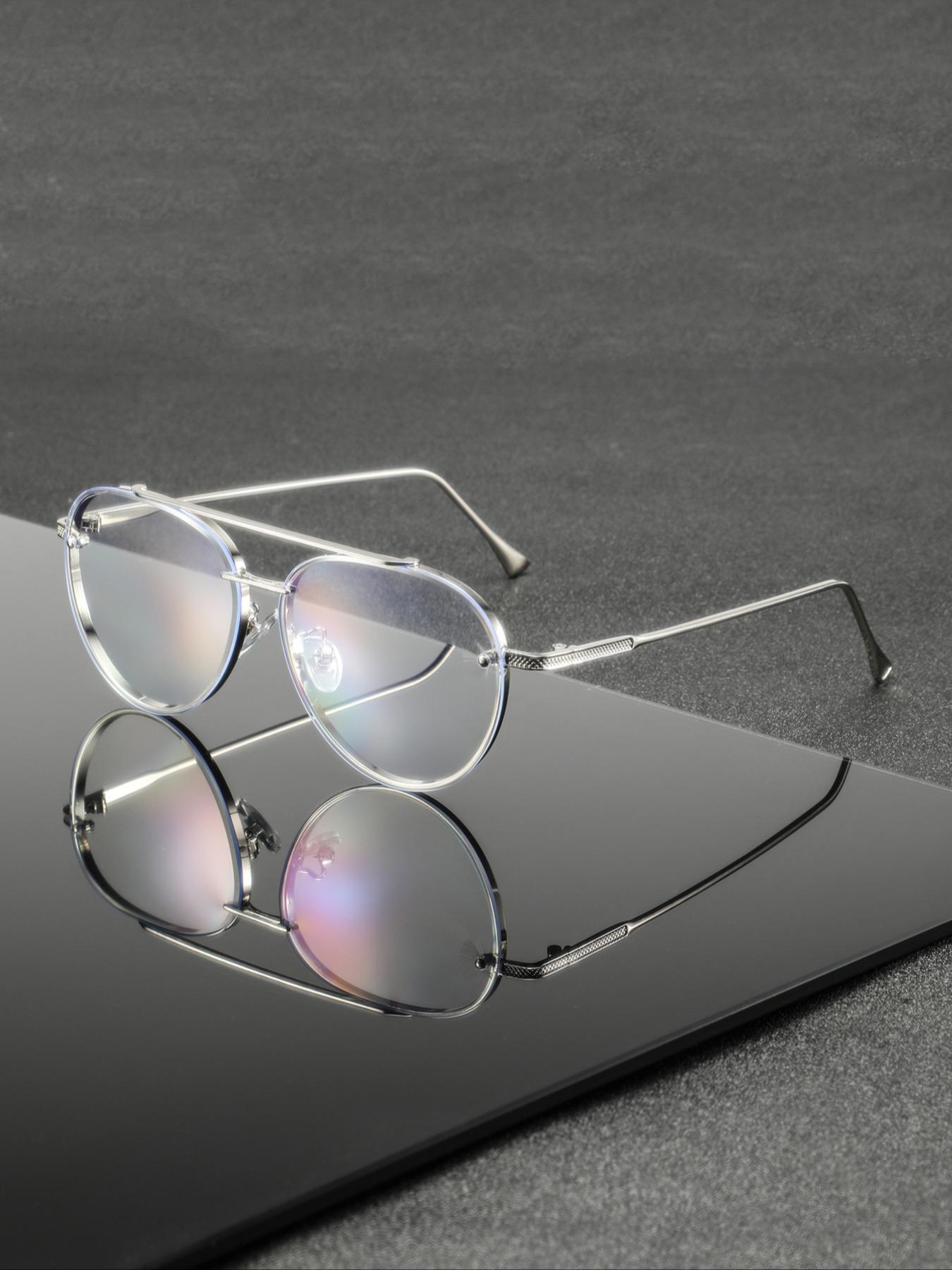 Men's Metal Dual Beam Oval Full Frame Glasses, Durable Steel Frames, Narrow Design, High-Quality Fashion Eyewear, Trendy Casual Eyeglasses, Suitable for Business Meetings and Daily Commute