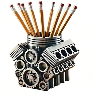 1pc Pen Holder With V8 Engine, Business Card Pencil Holder V6 Engine Model Block Business Card And Pen Holder 3D Printed Car Accessories For Men Desk Organizer