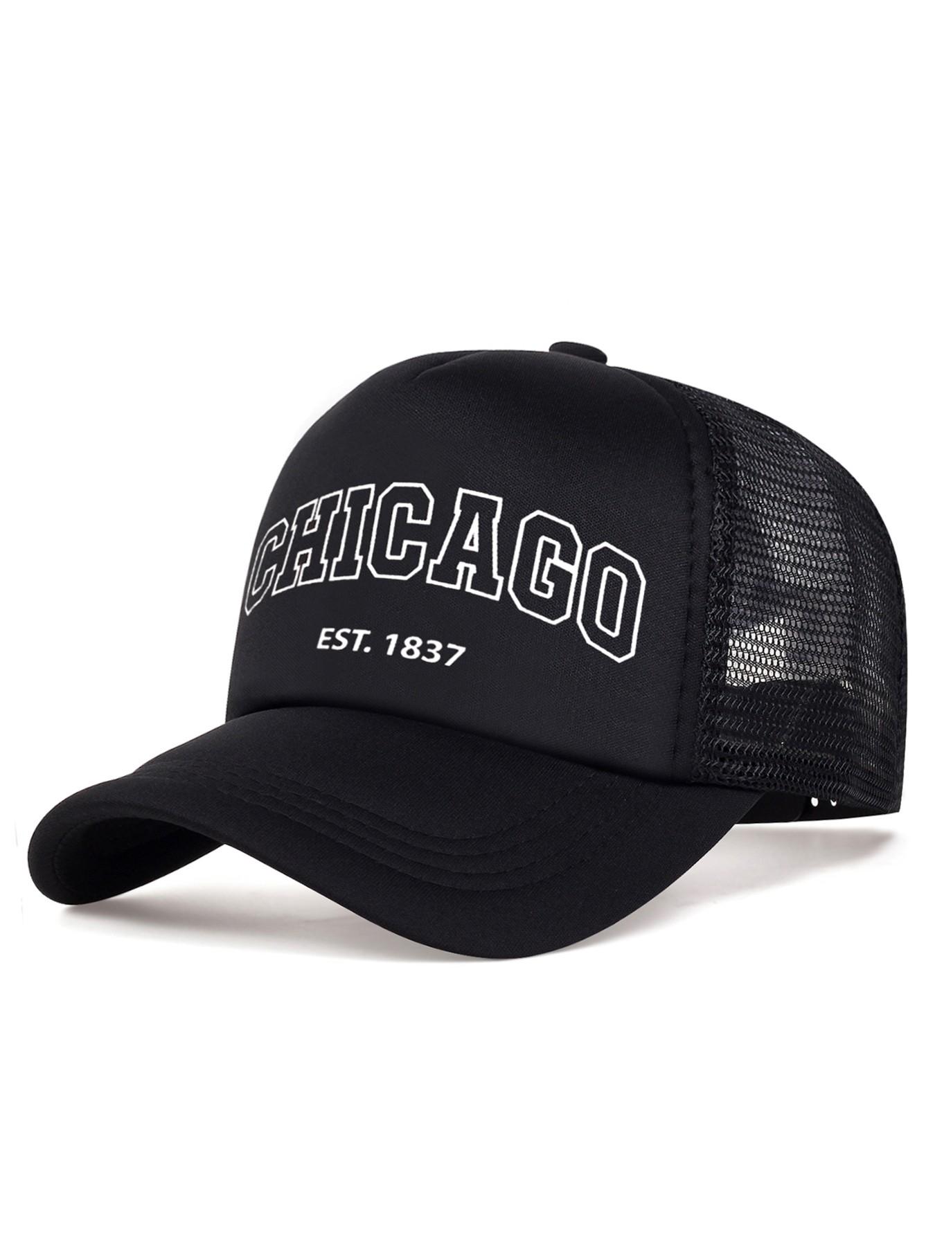 2026 New Simple Fashion Breathable Mesh Hat CHICAGO1837 Printed Baseball Hat Street Personalized Creative Hip Hop Hat Outdoor Leisure Sports Sunshade Hat Daily Commuting Decorative Hat Male Female Same Style Skateboarding Hat
