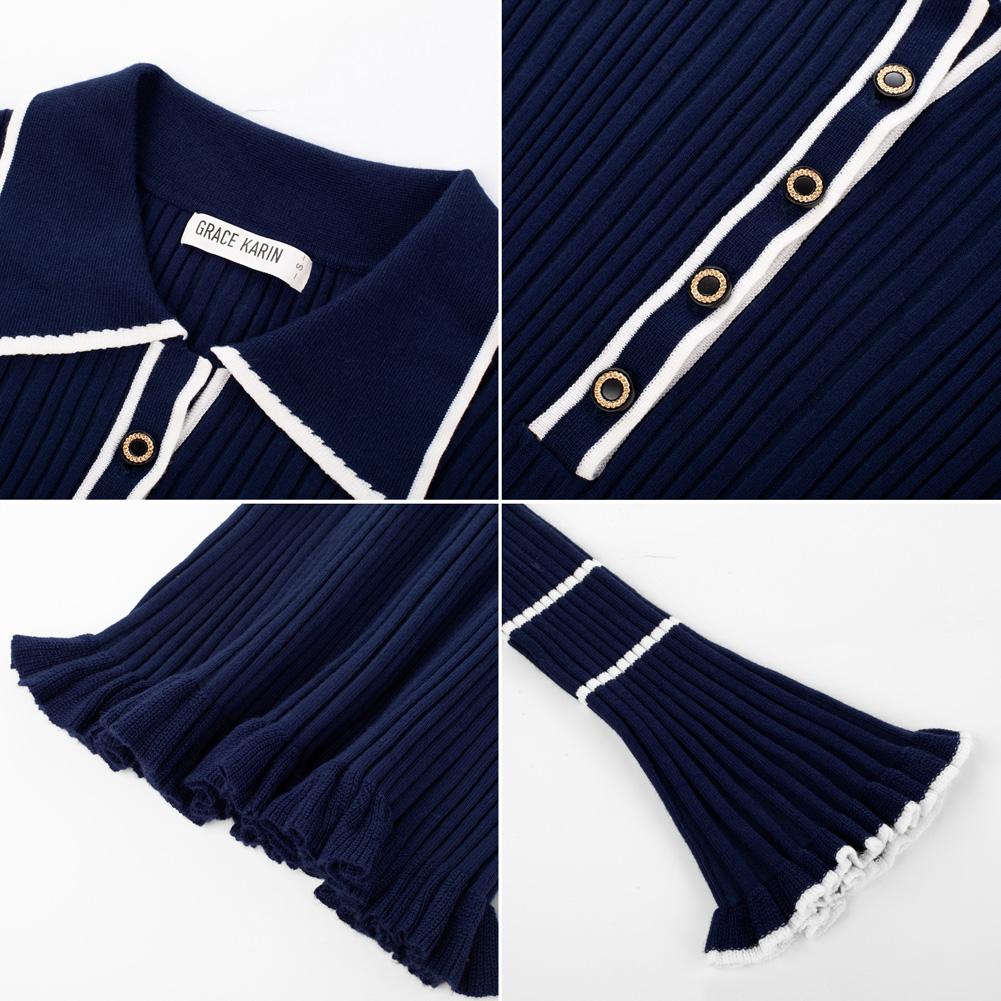 GRACE KARIN Women's Long Sleeve Sweater Dress Elegant Slim Fit V Neck Bodycon Pencil Knit Dress