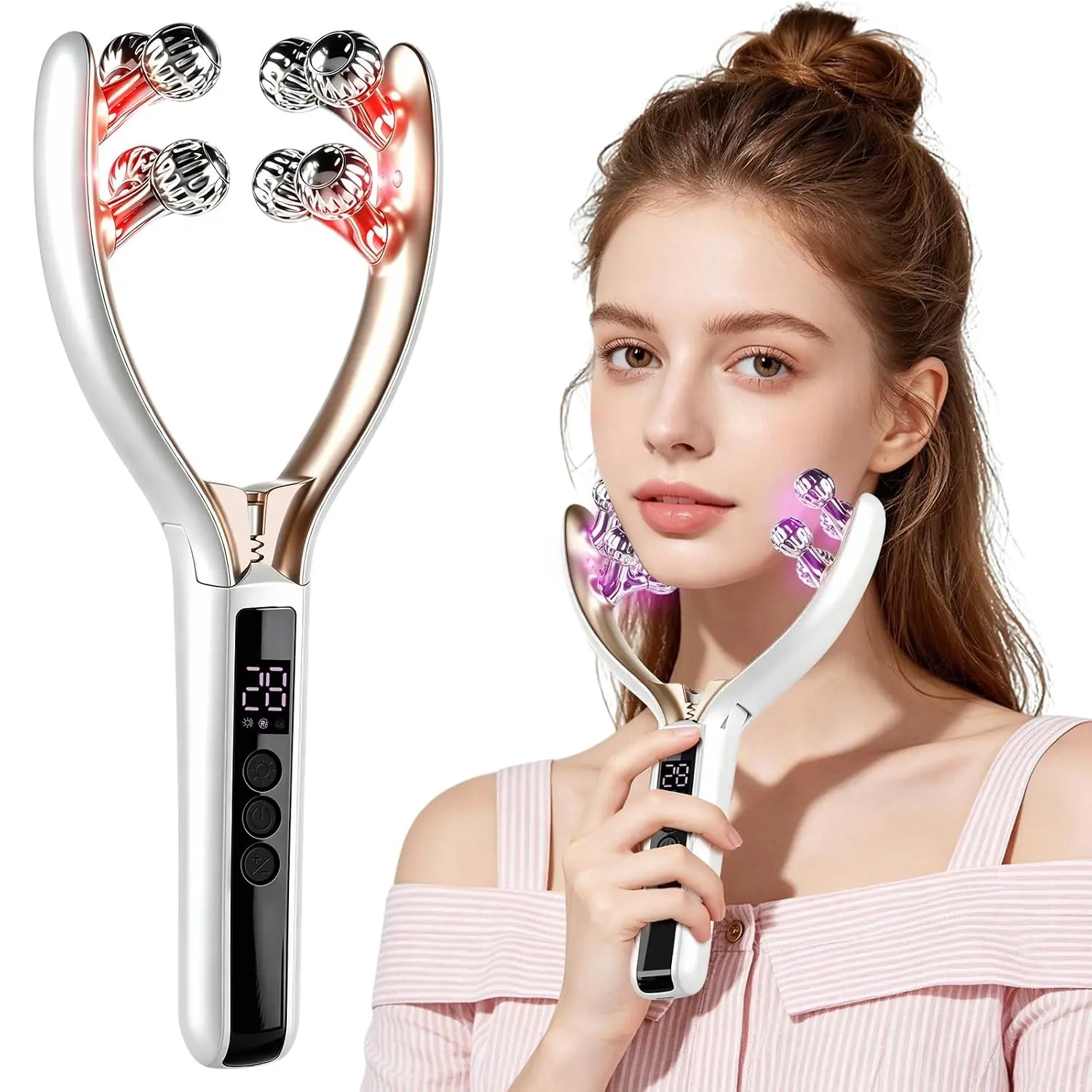 5 in 1 Face Massager Tool Microcurrent Device, Multifunctional Beauty Machine, V Face Roller Jaw & Tmj Massager for Lymphatic Drainage, Facial Sculpting Massager with Light Therapy for Enhanced Lift & Tighten, Holiday Gifts