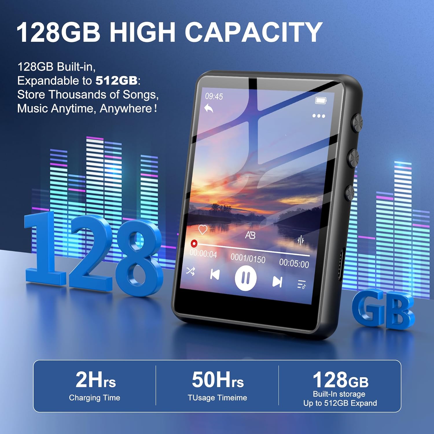 128GB MP3 Player with 5.4, M4 Player with 2.4" Screen, Portable HiFi Lossless Sound with FM Radio, E-Book, Voice Recording, for Travel, Gym, Hiking, Running- Black 128GB MP3 Player with 5.4, M4 Player with 2.4" Screen, Portable HiFi Lossless Sound with FM Radio, E-Book, Voice Recording, for Travel, Gym, Hiking, Running- Black