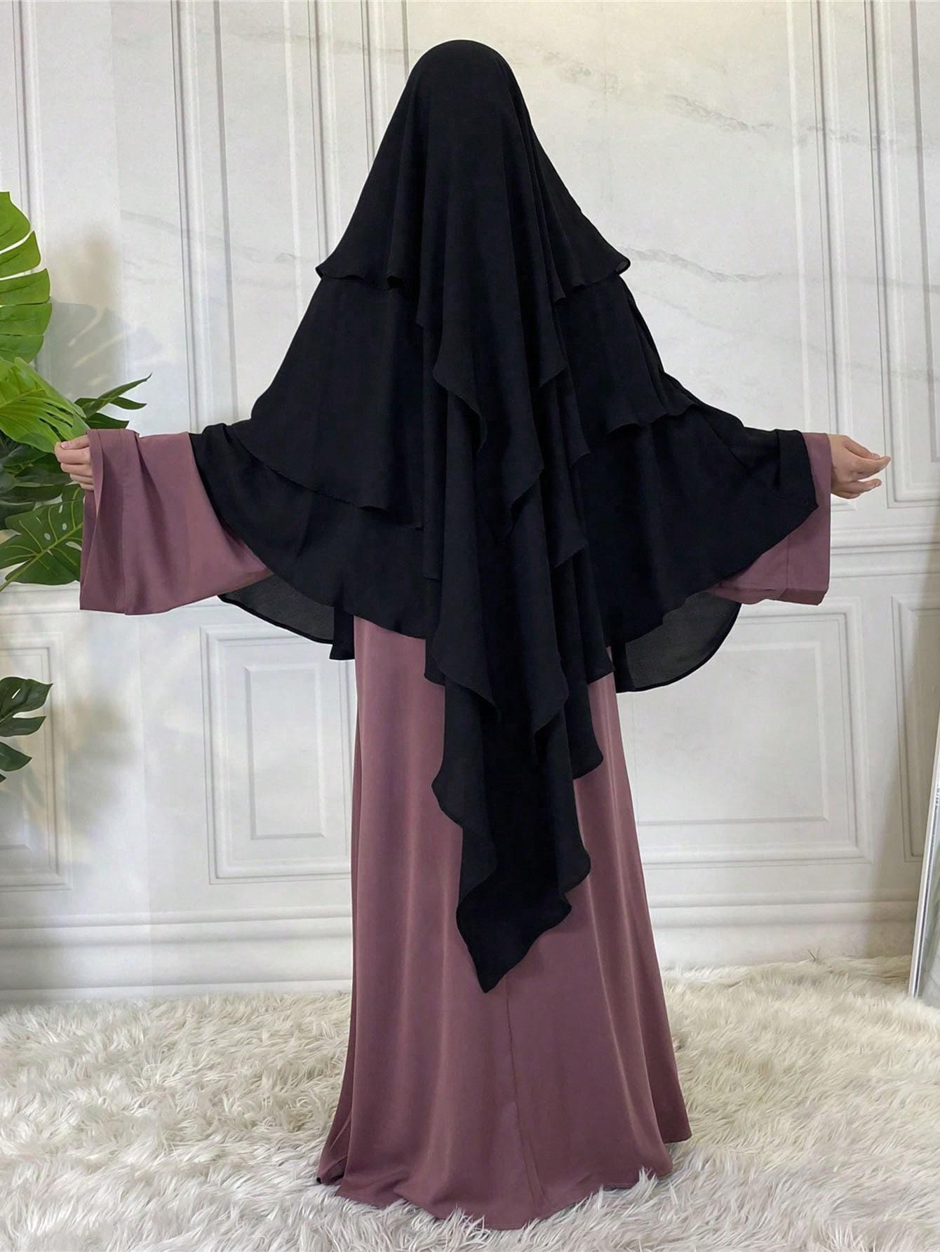 Women's Multi-Layer Plain Hijab Scarf, Soft Three Layers Khimar for Ramadan, Elegant Loose Prayer Shawl, Perfect Match for Long Robes