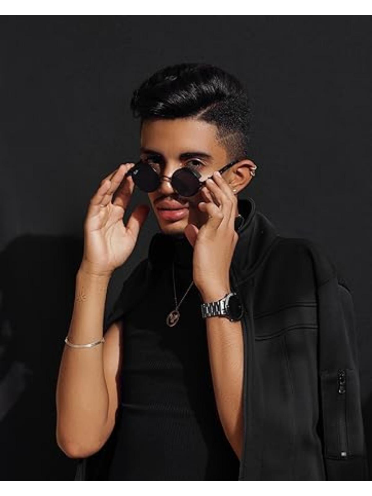 FEISEDY Retro Gothic Steampunk Sunglasses Round Metal Frame Punk Circle Inspired Shade Men B1857