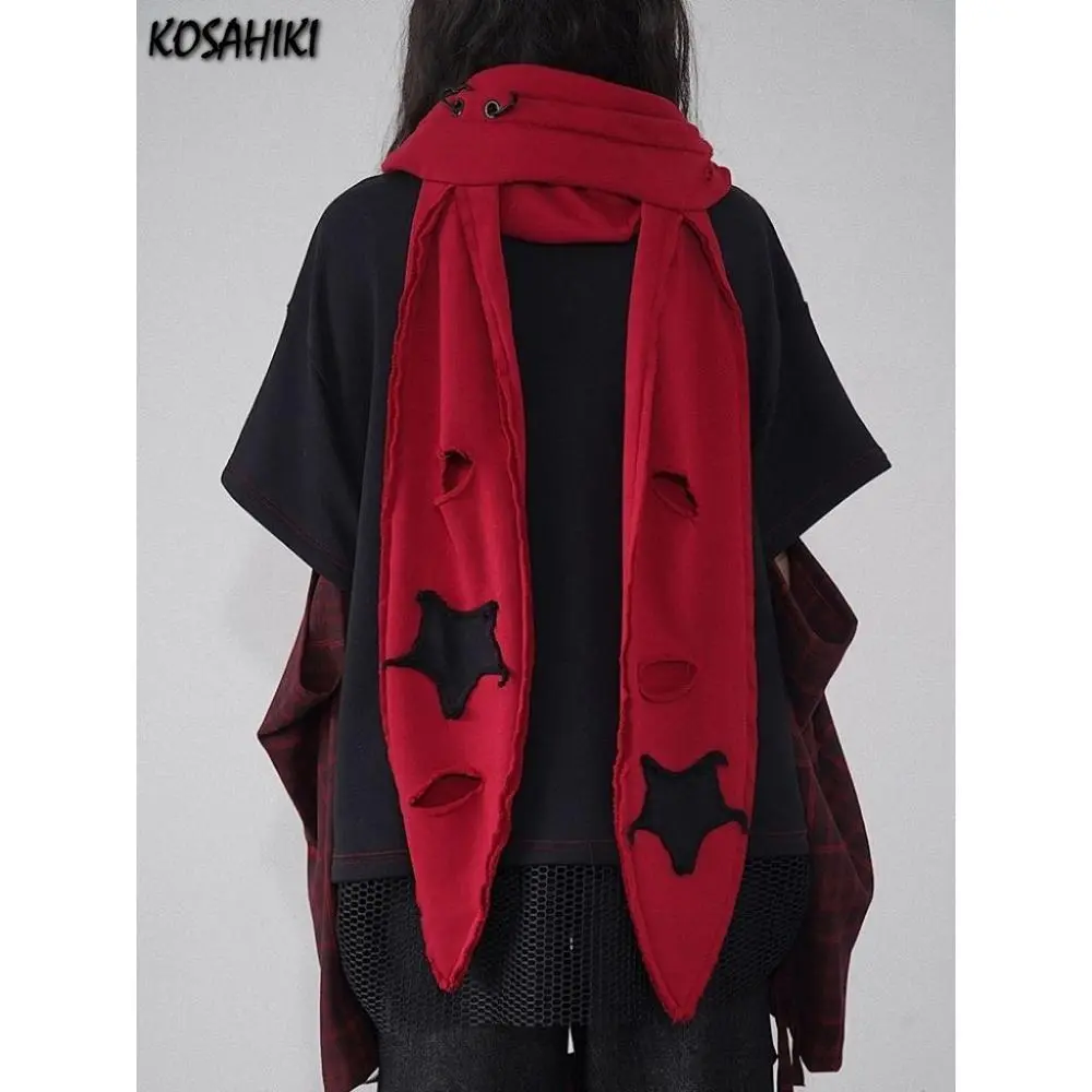 Streetwear Contrast colors Hole Hat Spring Y2k Aesthetic Vintage Rabbit's Ears Cap Women Star Patchwork Hats Grunge Streetwear