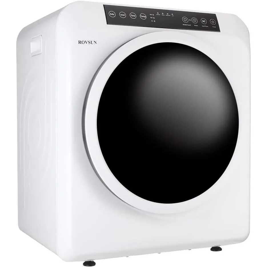 ROVSUN Compact 3.5 Cu.Ft Front Load Tumble Clothes Dryer, High-End 110V Plug Tumble Dry Appliance with LCD Touch Screen, Stainless Steel Tub for Apartment, Home-Classic White