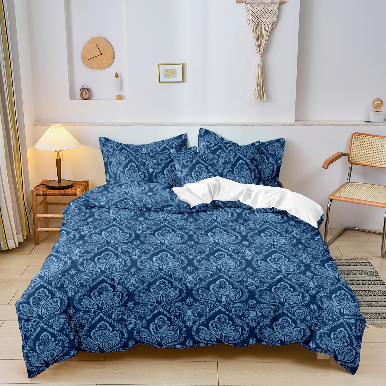 Mandala Floral Pattern Decorative Duvet Cover Set, 3-Count Set Including 1 Duvet Cover & 2 Pillowcases without Filler, Soft and Comfortable for Home Bedroom