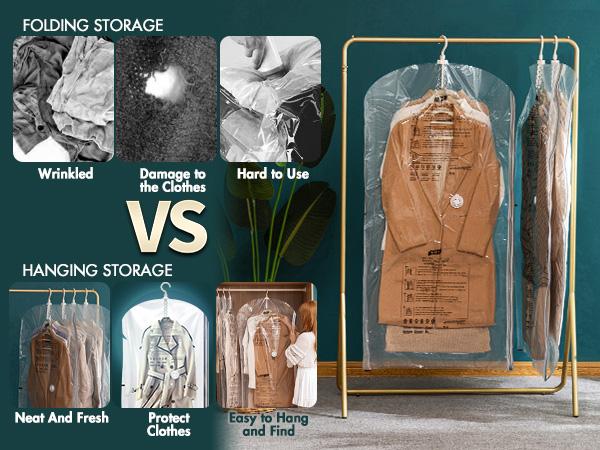 TAILI Hanging Vacuum Storage Bags Space Saver Bags, Set of 4 (2 Long, 2 Short), Clear Vacuum Sealer Bags for Clothing, Suits and Jackets, Closet Organizers and Storage Hangable