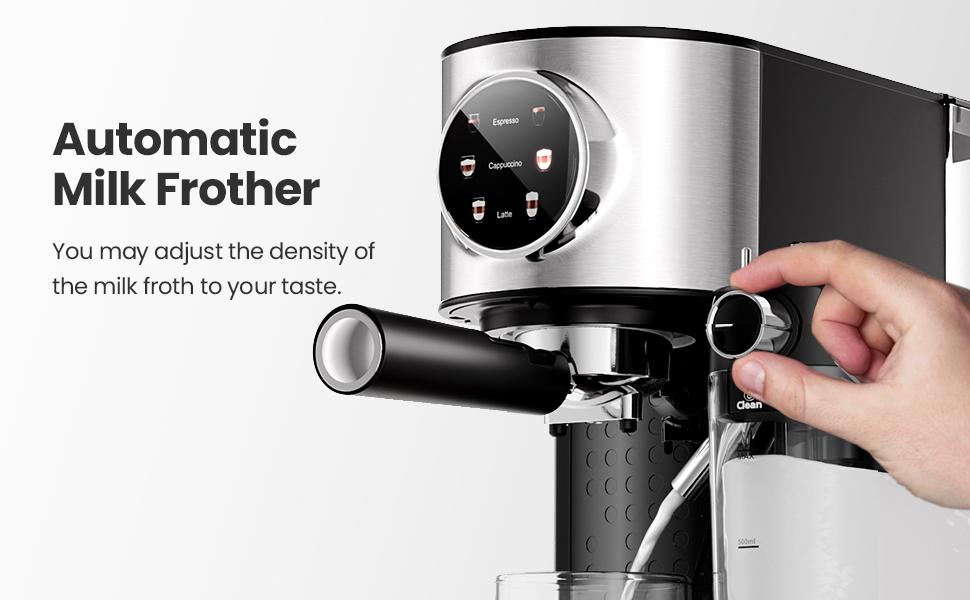 Espresso Machine 20Bar, Cappuccino Machine with Automatic Milk Frother, Touch Screen, 3 in 1 Professional Espresso Maker with Dual Heating System & Capsule Compatible (Black)