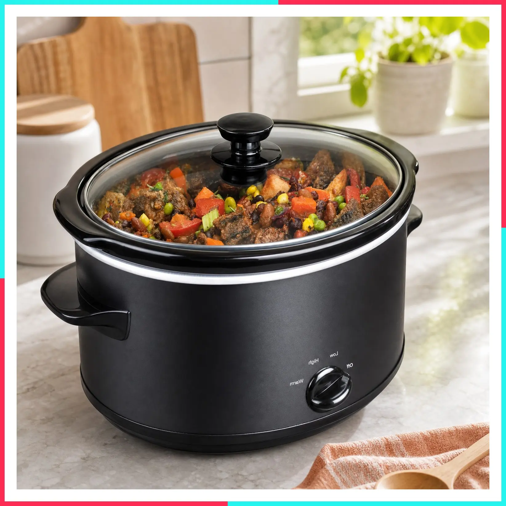 4-Quart Manual Slow Cooker with Dishwasher Safe Oval Ceramic Pot and Glass Lid, Two Temperature Settings Plus Keep Warm, 210W, Black