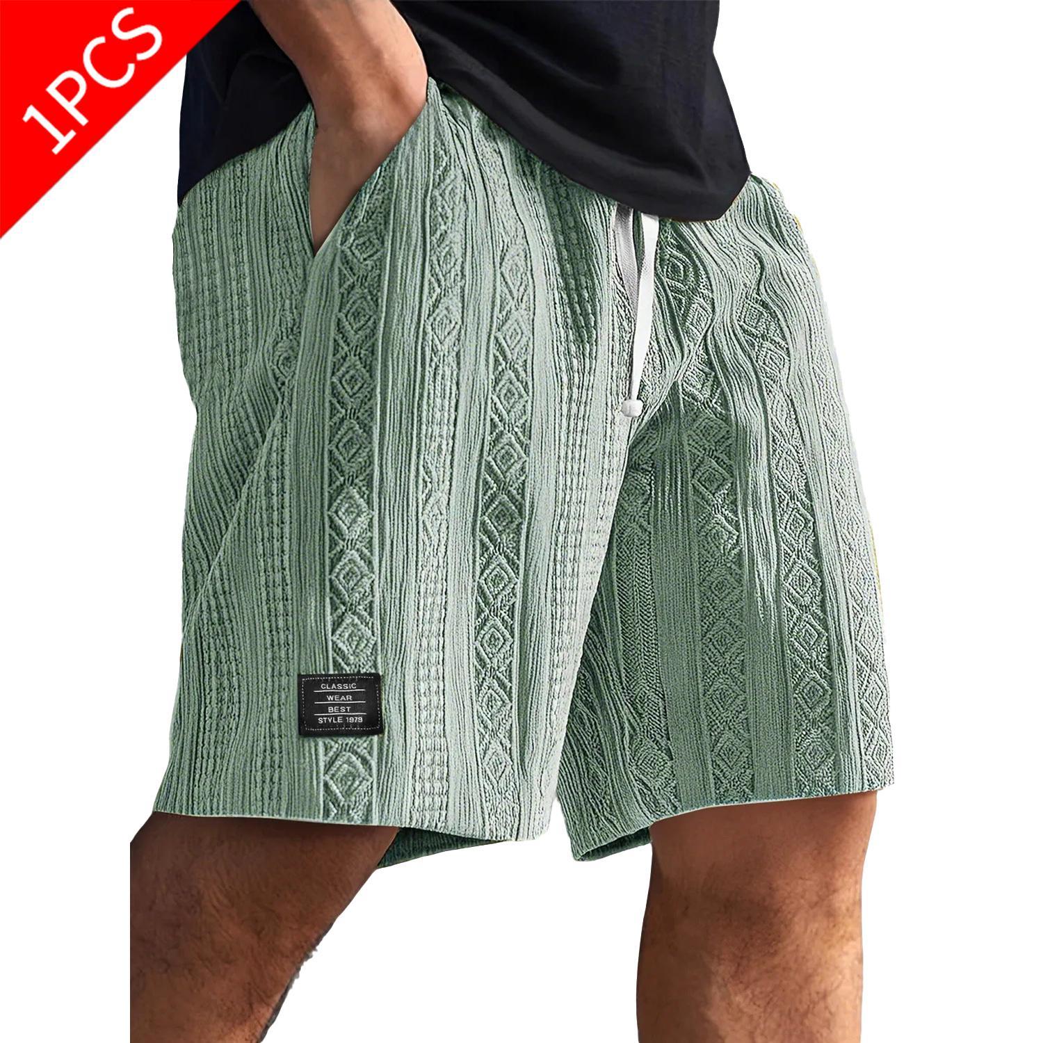 Men's Cotton Knit Jacquard Textured Activewear Shorts - Athletic-Cut, Above-Knee Length, Breathable Drawstring Male Shorts for Gym, Cycling (Clearance Bottoms), Active Wear