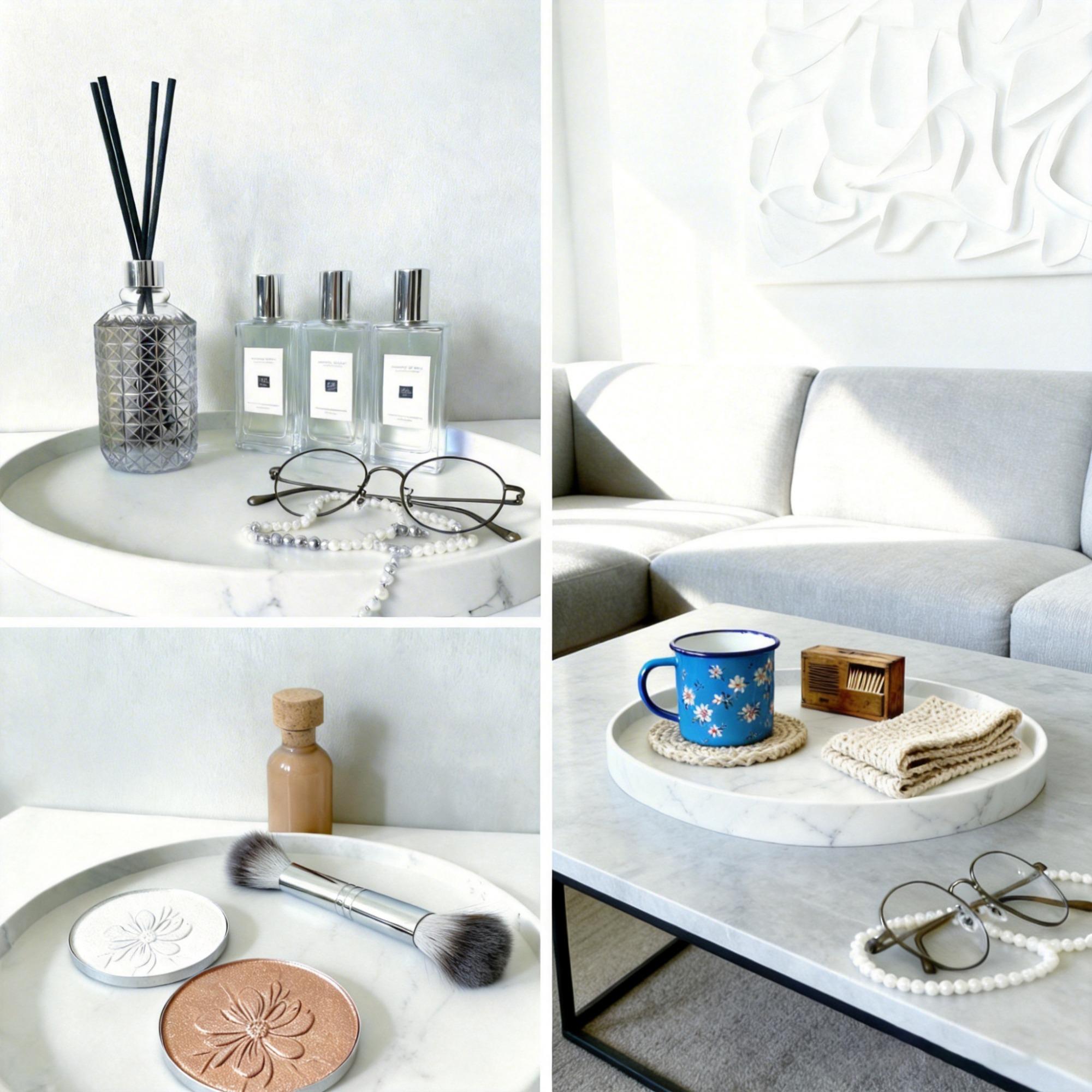 1 Set Marble Silicone Tray - Elegant Display for Perfume, Candles & Home Decor (S+M+L)