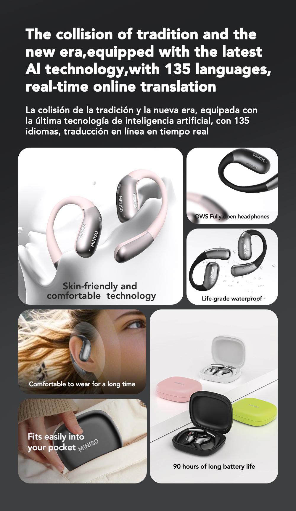 [New Year's gift] MINISO X28 Wireless Earbuds Bluetooth 6.0 Earphones, In Ear Earbuds,Waterproof Wireless Earphones, Support 148 Languages Real Time ,Suitable for Office, Sports, Study and Audio Calls, Built in Microphone, Gaming Bluetooth Headphones