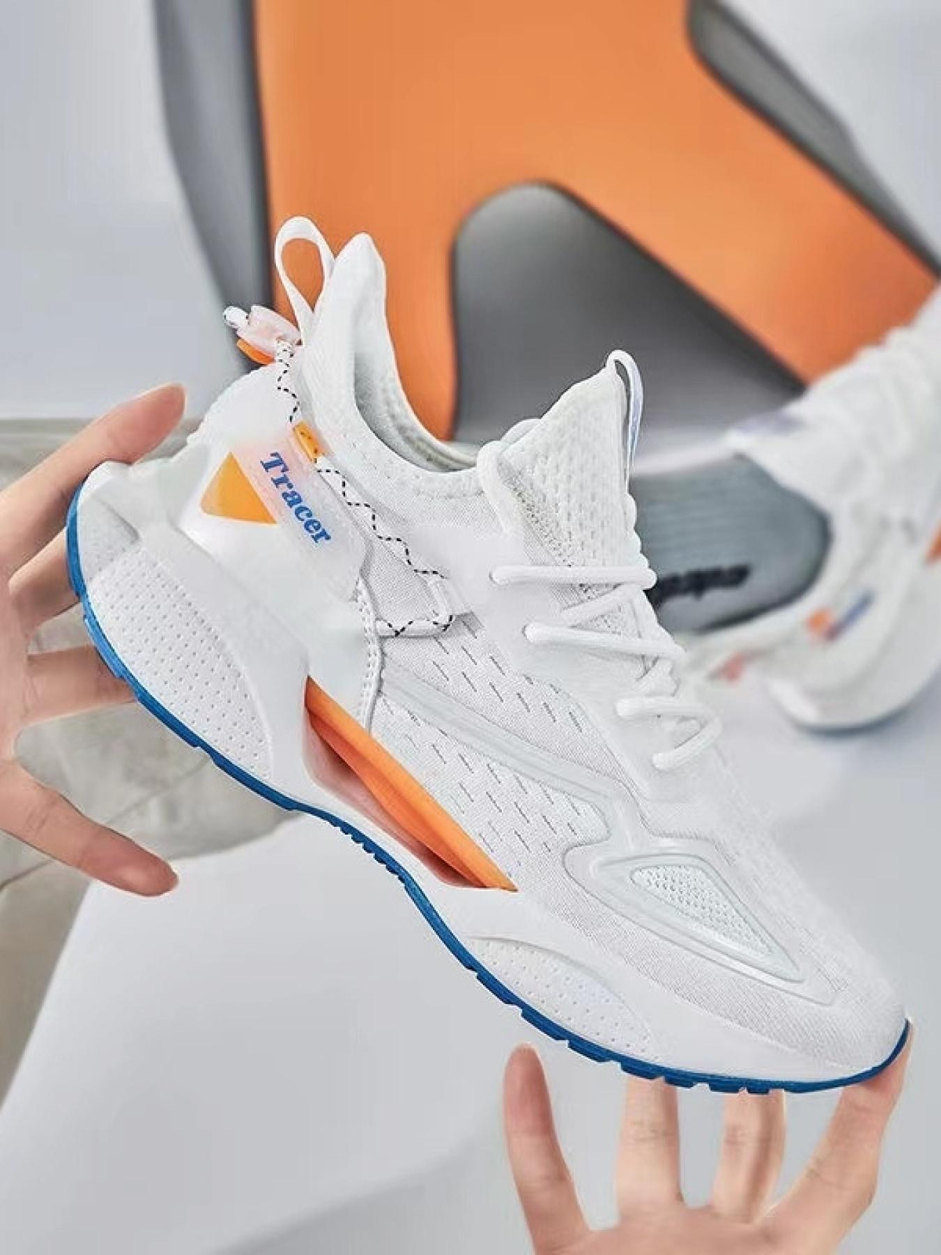 Men's Black & White Color Block Trendy Running Shoes, Breathable Mesh, Comfortable Cushion, for Sports & Daily Wear