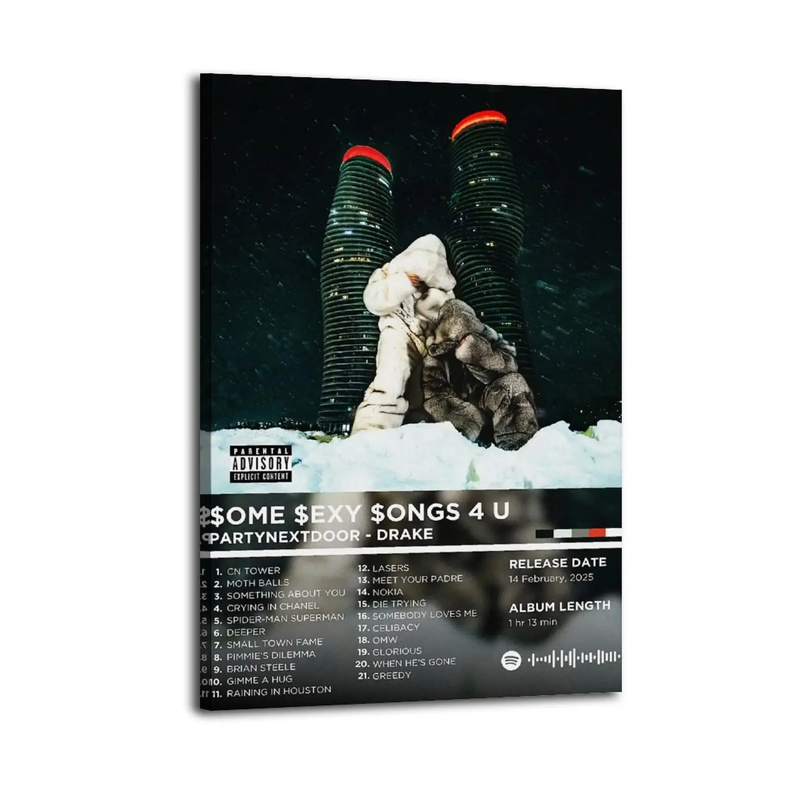 Anime Cartoon Multi-Size Pine Wood Framed Canvas Wall Art - "Some Sexy Songs 4 U" Aesthetic Modern Print for Living Room, Bedroom Home Decor with Plants Accent