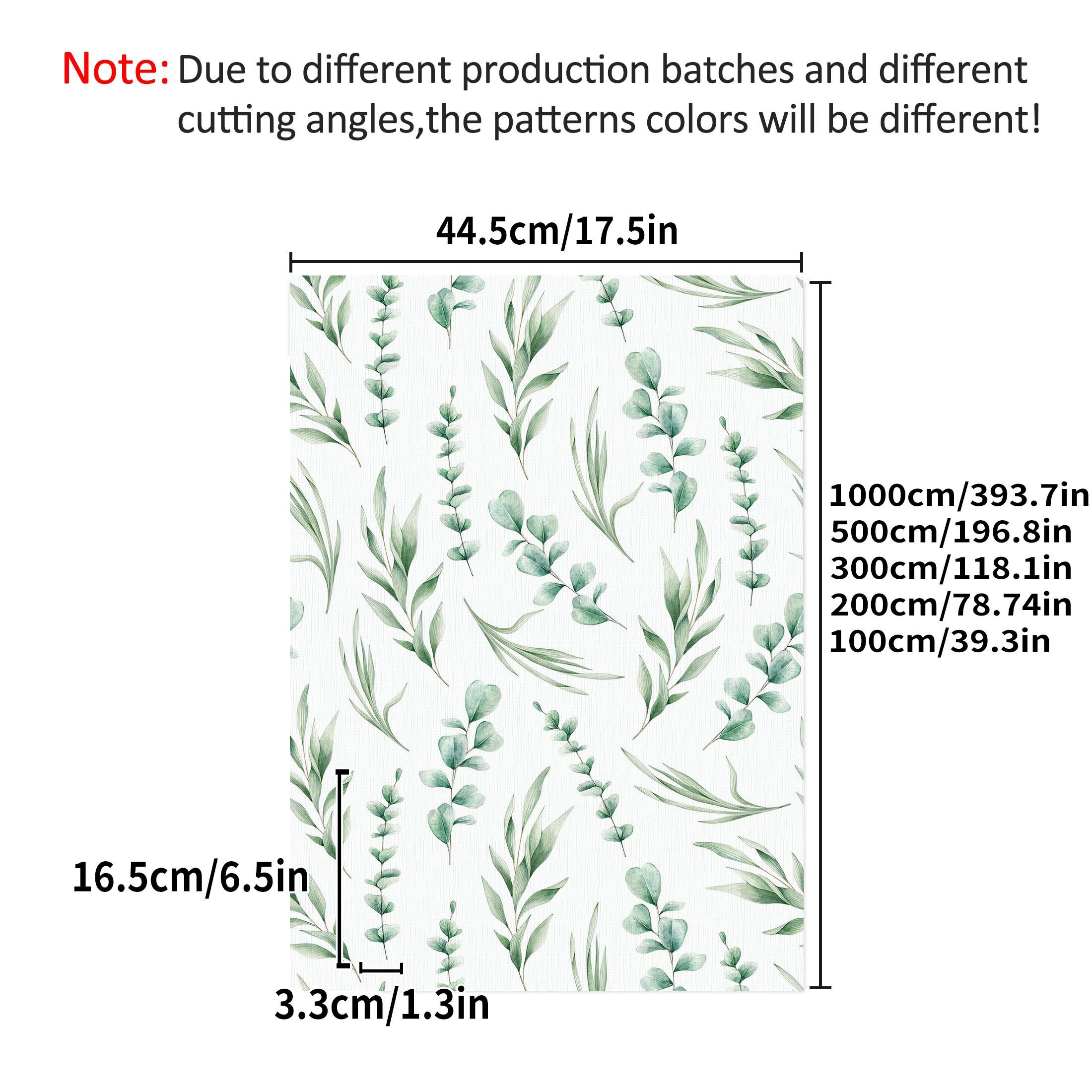 1 Roll Eucalyptus Green Leaves Peel and Stick Wallpaper 44.5cm/17.5in Wide, Waterproof Removable Color Fadeless Vinyl for Bathroom Living Room Decor, Length Options: 1m/2m/3m/5m/10m