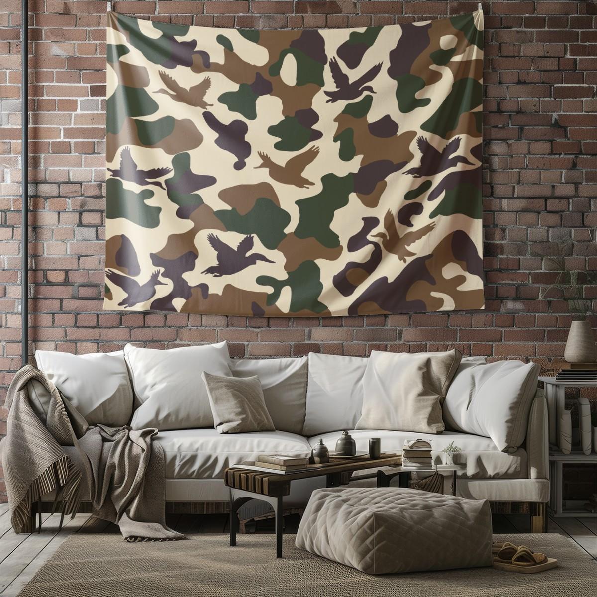 Wild Duck Camo Hunting Tapestry, HD Digital Printed Wall Hanging Tapestries, Multi-Use Wall Blanket for Bedroom Living Room, Perfect Backdrop Decor for Hunting Enthusiasts, Ideal Gift