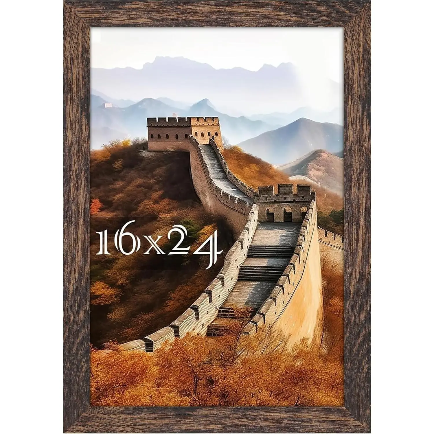 16x24 Rustic Brown Picture Frame - Wall Mount Poster Frame for Posters & Art Prints, Clear Shatterproof Cover, Horizontal or Vertical Hanging, Gallery Wall Decor, 1 PackGift