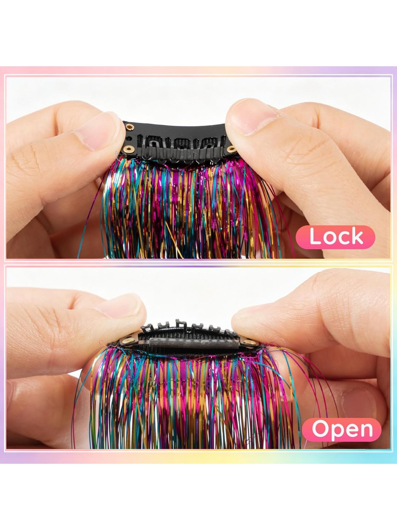 Rainbow Hair Tinsel Pack of 12 Pcs Clip in Hair Tinsel 20 Inch Glitter Tinsel Hair Extensions, Festival Tinsel Fairy Hair Extension Party Dazzle Hair Accessories Strands Kit Clip on Hairpieces Rainbow Hair Tinsel Pack of 12 Pcs Clip in Hair Tinsel 20 Inch Glitter Tinsel Hair Extensions, Festival Tinsel Fairy Hair Extension Party Dazzle Hair Accessories Strands Kit Clip on Hairpieces