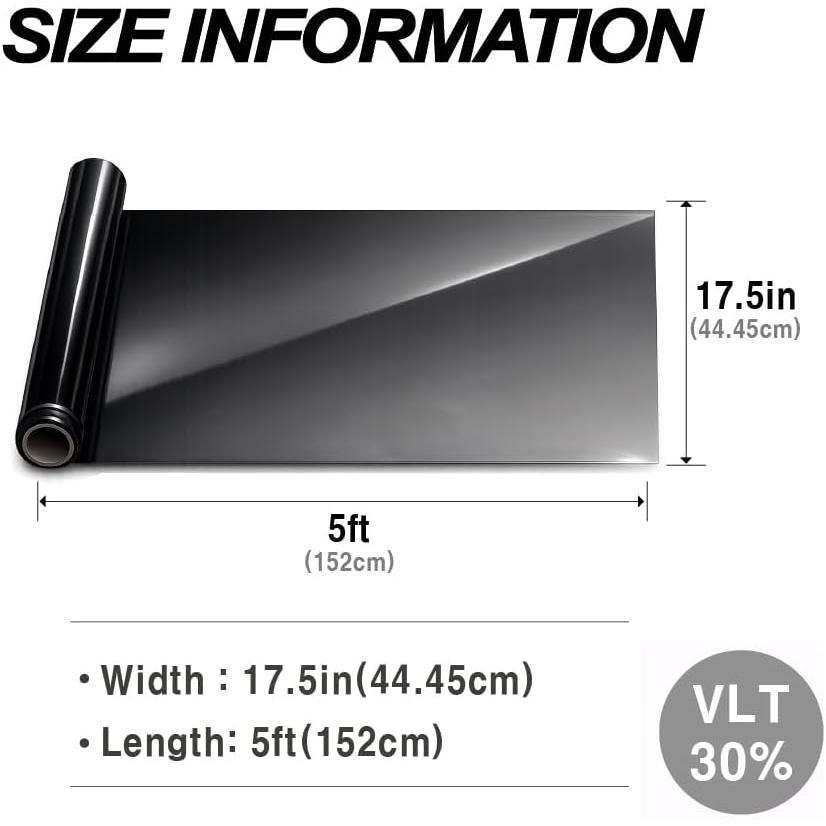 Ceramic Automotive Window Tint Film Roll- 5% 15% 30% VLT Options,99% UV Rejection, Heat & Glare Reduction,  Window Tint, See Out Not in (30% VLT, 17.5in X 5ft)